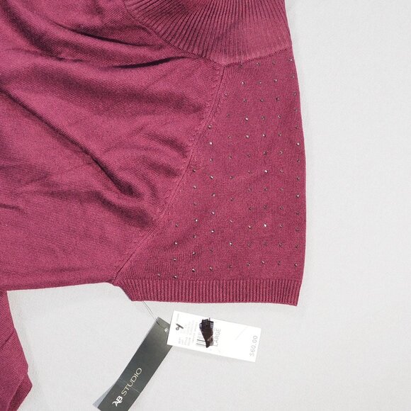 AB Studio Sweater Dress Womens Large Burgundy Studded Rhinestone Coquette Classy - Picture 8 of 9